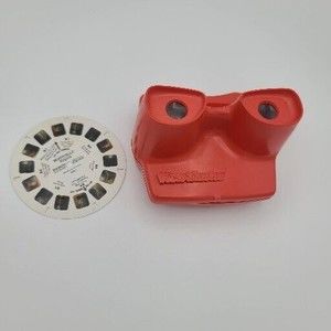 Vintage View-Master 3D Viewer Red with Orange Lever Plus 1 Reel